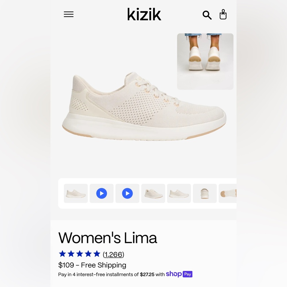 Kizik Lima White/Cream Sneakers size 9W/7.5M
